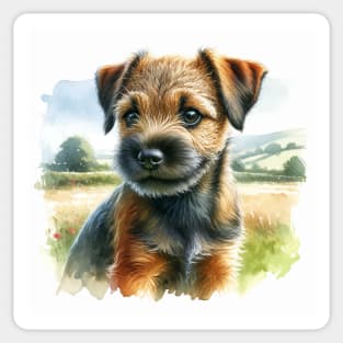 Watercolor Border Terrier Puppies - Cute Puppy Sticker